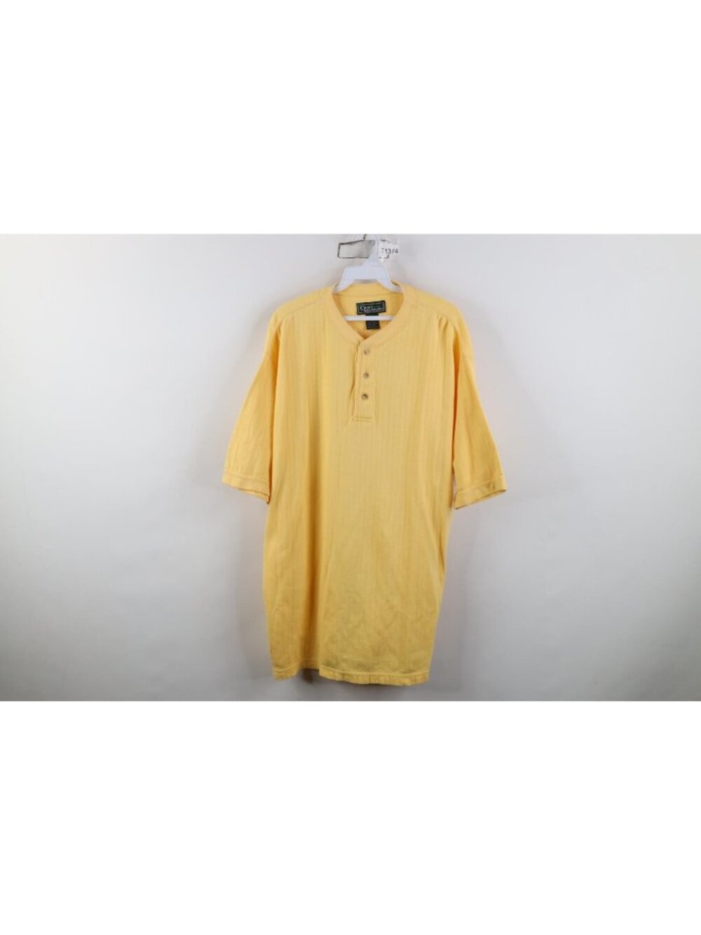 Vintage 90s Blank Ribbed Knit Henley T-Shirt Mens Size XLT Yellow Cotton Faded